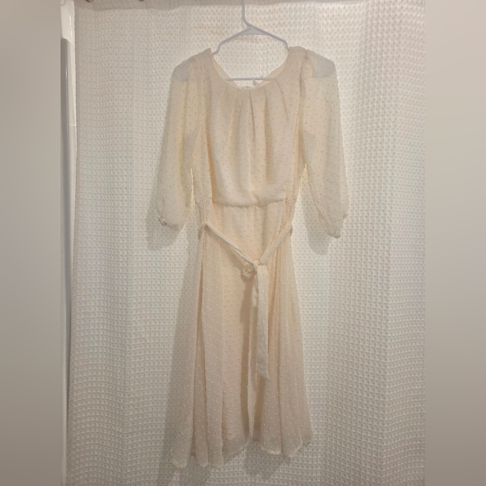 NY Collection Cream Long Sleeve Dress